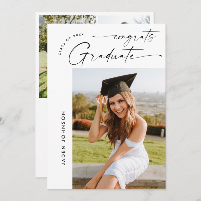 Modern Minimalist Grad 4 PHOTO Graduation Party Invitation (Front/Back)