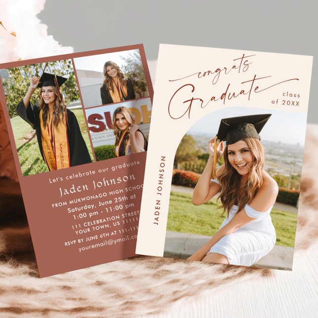 Modern Minimalist Grad 4 PHOTO Graduation Party Invitation (Creator Uploaded)