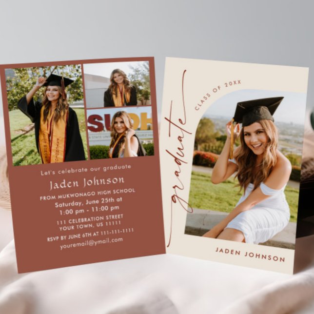 Modern Minimalist Grad 4 PHOTO Graduation Party Invitation (Creator Uploaded)