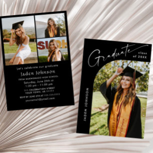 Modern Minimalist Grad 4 PHOTO Graduation Party Invitation