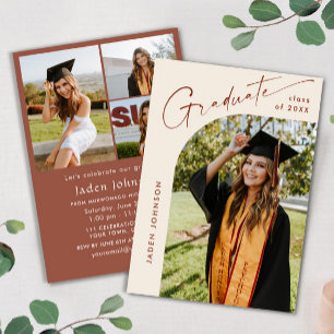 Modern Minimalist Grad 4 PHOTO Graduation Party Invitation