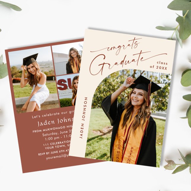 Modern Minimalist Grad 4 PHOTO Graduation Party Invitation (Creator Uploaded)