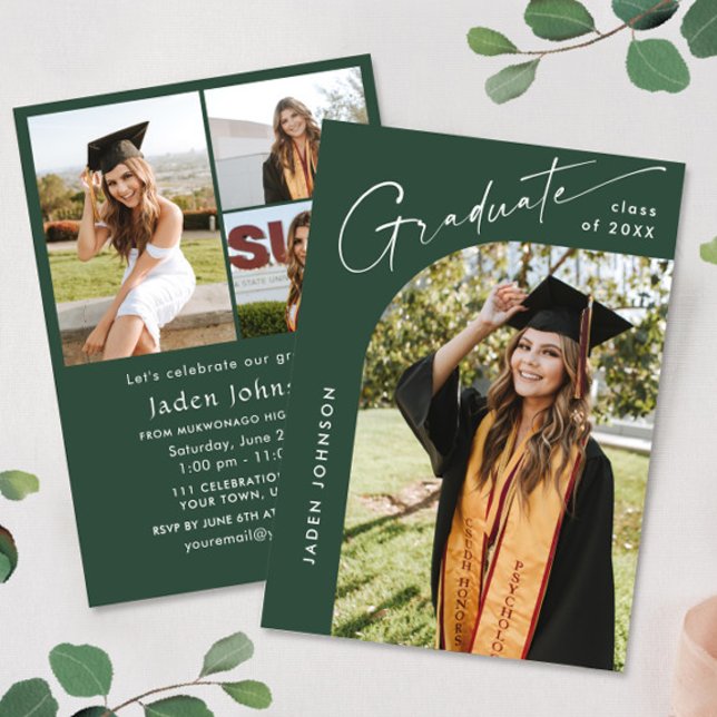 Modern Minimalist Grad 4 PHOTO Graduation Party Invitation (Creator Uploaded)