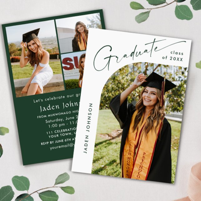 Modern Minimalist Grad 4 PHOTO Graduation Party Invitation (Creator Uploaded)