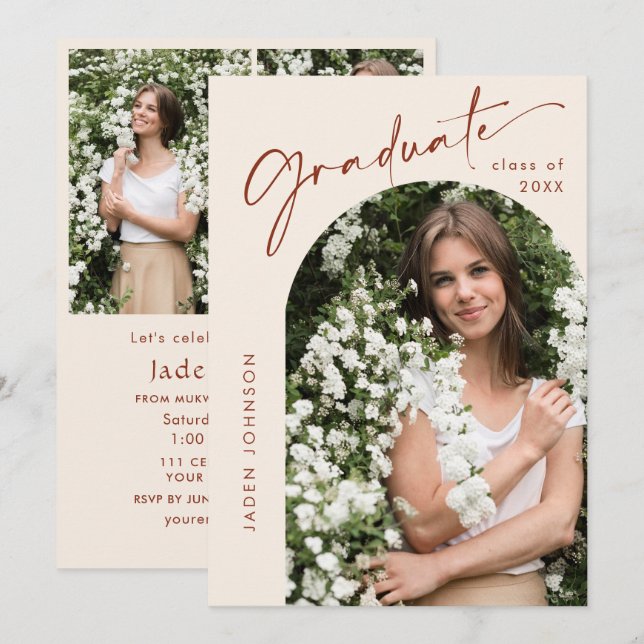 Modern Minimalist Grad 4 PHOTO Graduation Party Invitation (Front/Back)