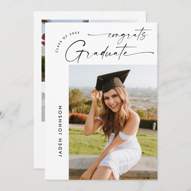 Modern Minimalist Grad 5 PHOTO Graduation Party Invitation (Front/Back)