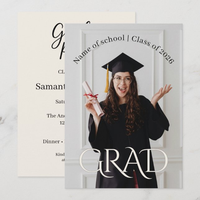 Modern Minimalist Grad | Elegant Photo Grad Party Invitation (Front/Back)