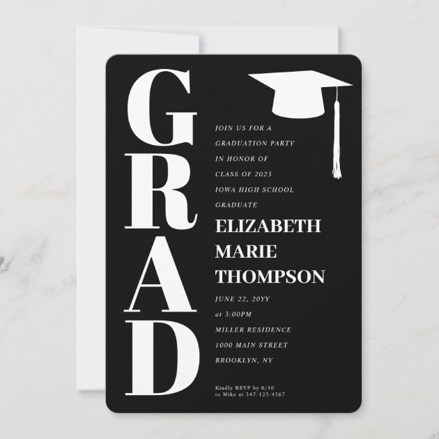 Modern Minimalist GRAD Graduate Graduation Party Invitation | Zazzle