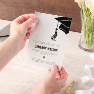 Modern Minimalist Grad Hat and Tassel Graduation Vellum Invitations
