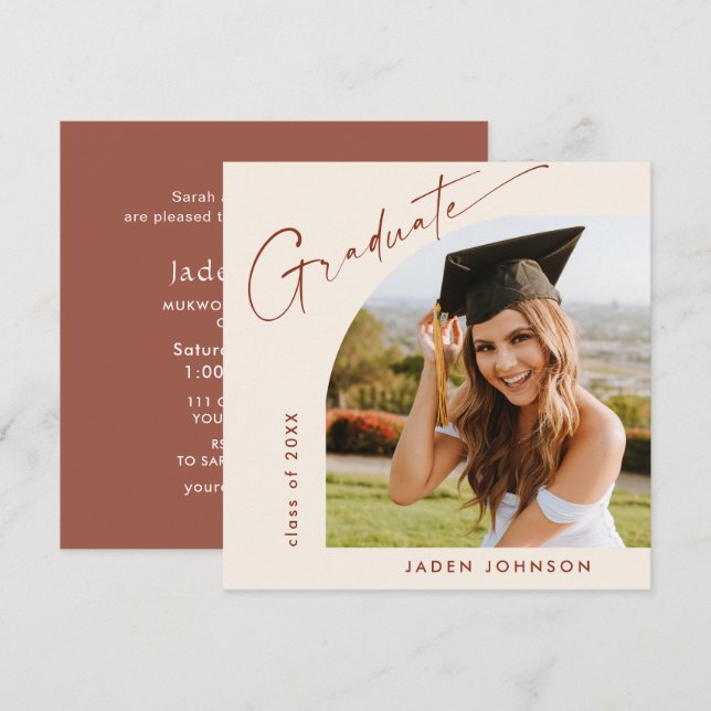 Modern Minimalist Grad PHOTO Graduation Party Invitation (Front/Back)
