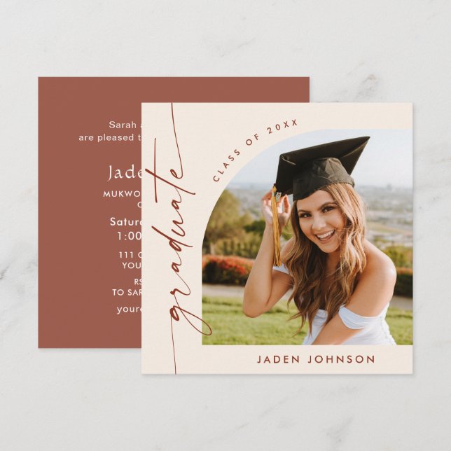 Modern Minimalist Grad PHOTO Graduation Party Invitation (Front/Back)