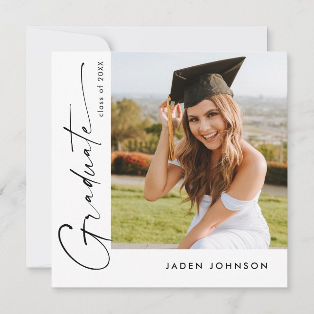 Modern Minimalist Grad PHOTO Graduation Party Invitation (Front)