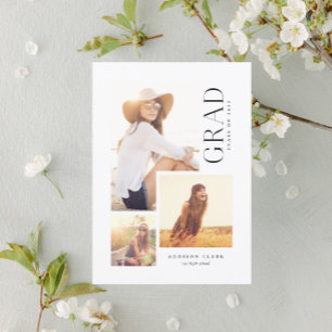 Modern Minimalist Grad Type 3 Photo Collage Announcement
