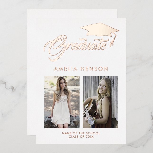 Modern Minimalist Graduate 2 Photo Graduation Gold (Front/Back)