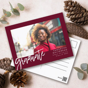 Modern Minimalist Graduate Photo Burgundy Postcard