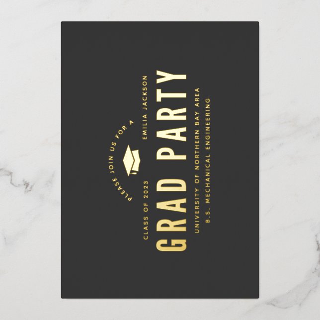 Modern Minimalist Graduation 2023 Black Gold Party (Front)