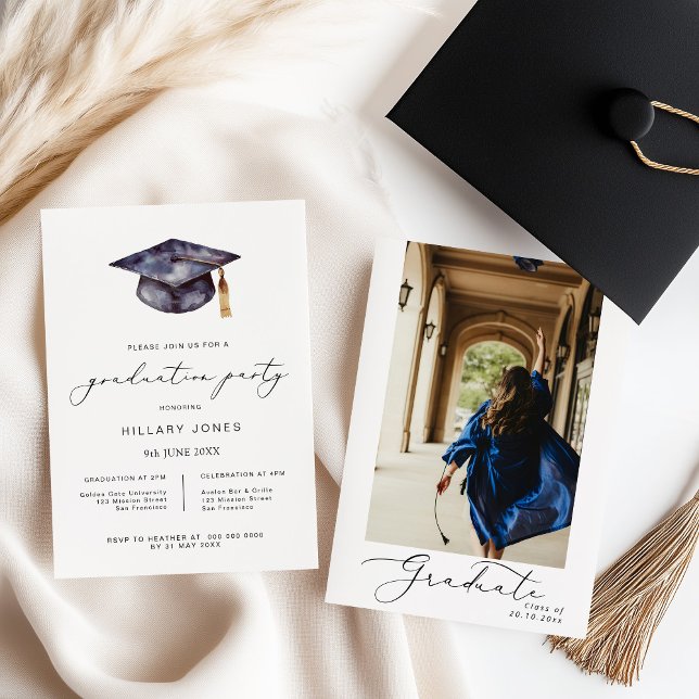 Modern Minimalist Graduation Calligraphy  Invitation (Creator Uploaded)