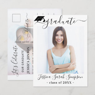 Modern Minimalist Graduation Party 2 PHOTO Announcement Postcard