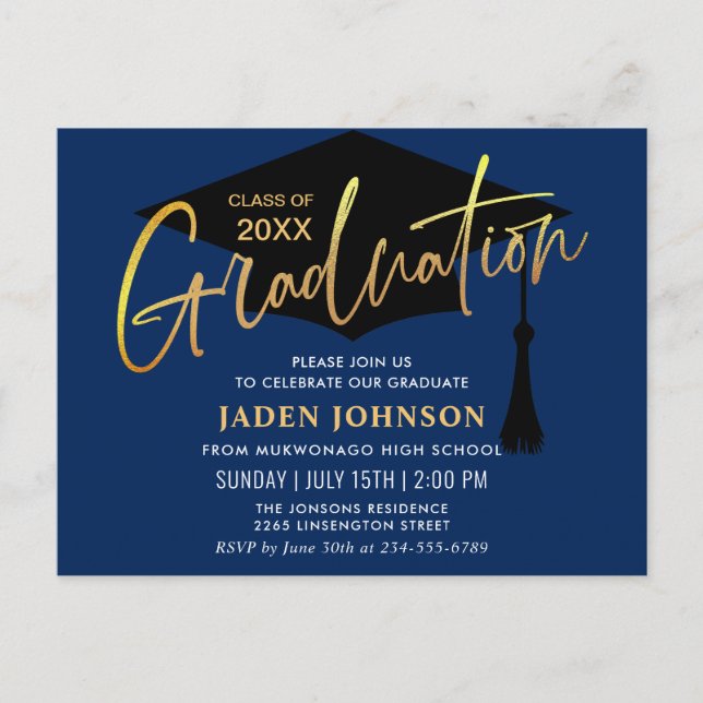 Modern Minimalist Graduation Party Invitation Postcard (Front)