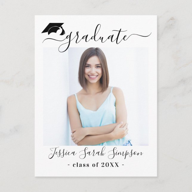 Modern Minimalist Graduation Party PHOTO Announcem Announcement Postcard (Front)