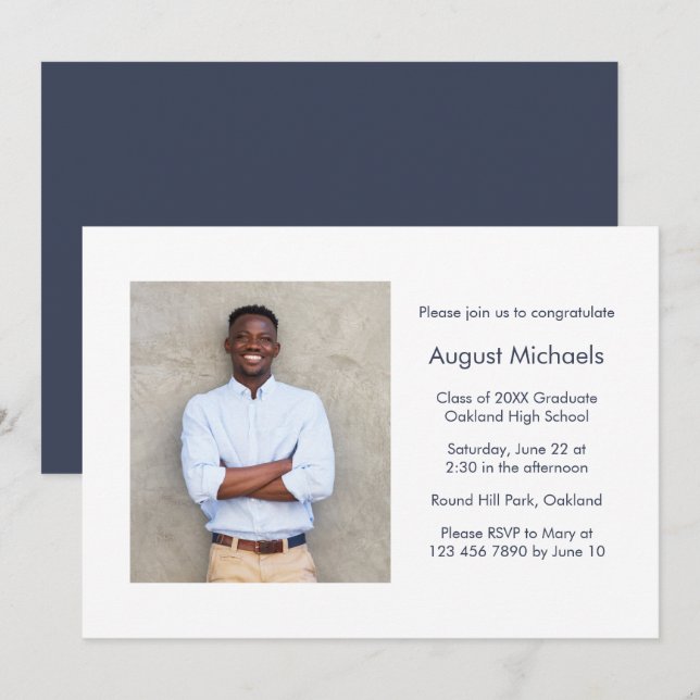 Modern Minimalist Graduation Party Photo Invitation (Front/Back)