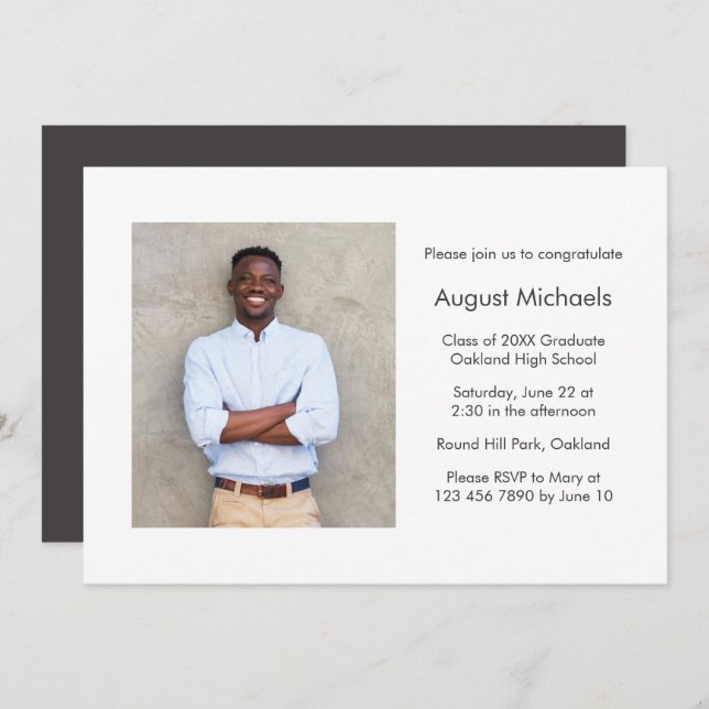 Modern Minimalist Graduation Party Photo Invitation (Front/Back)
