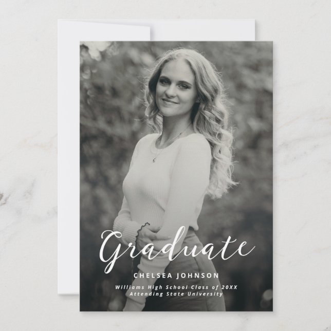 Modern Minimalist Graduation Script Announcement (Front)
