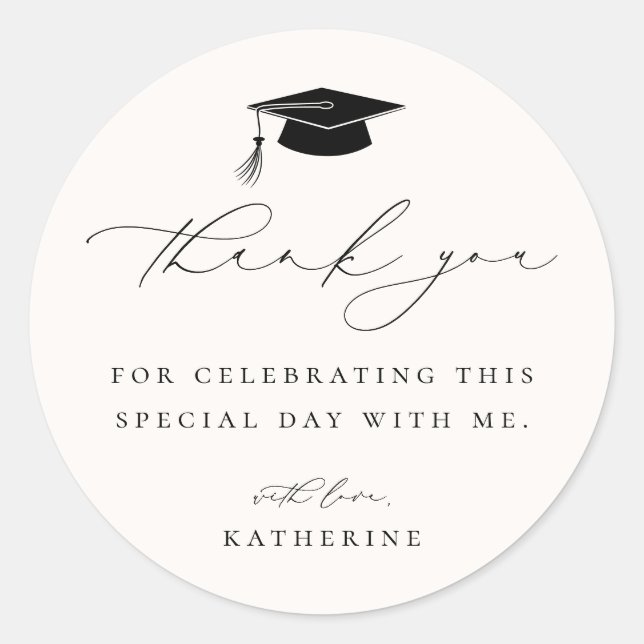 Modern Minimalist Graduation Thank You Classic Round Sticker (Front)