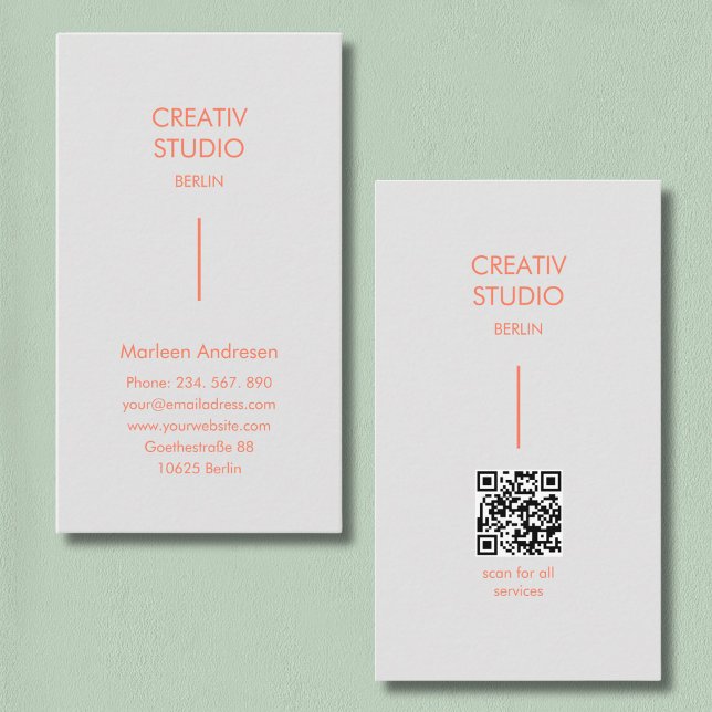 Modern Minimalist Gray Orange QR Code Business Card (Modern Minimalist Gray Orange QR Code Business Card)