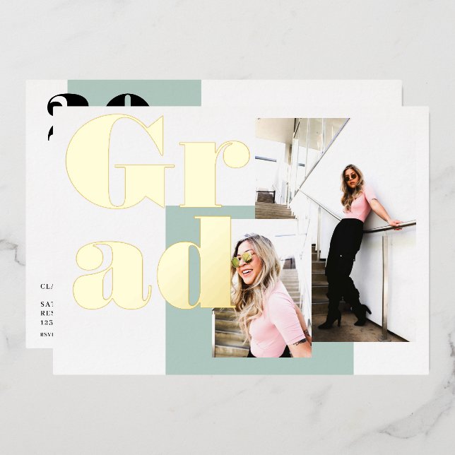 Modern minimalist green 2 photos graduation (Front/Back)