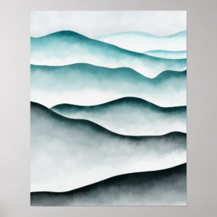 Modern Minimalist Green Abstract Mountains Poster