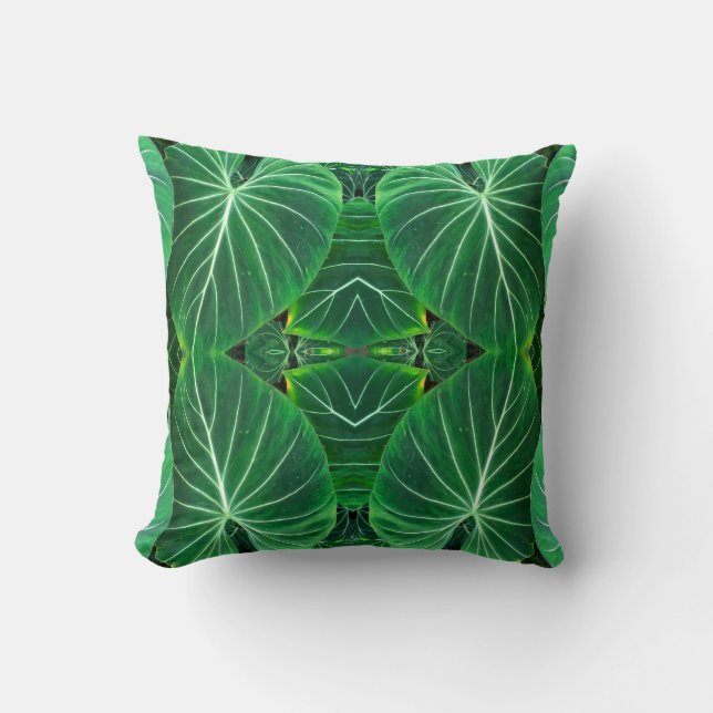 Modern minimalist green abstract tropical leaf cushion (Front)