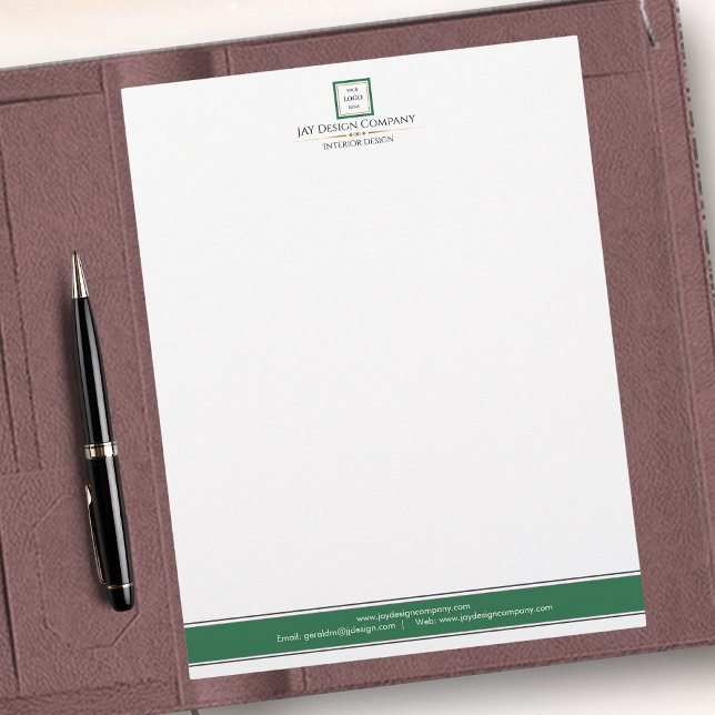 Modern Minimalist Green Border Business Logo Custom Letterhead (Creator Uploaded)