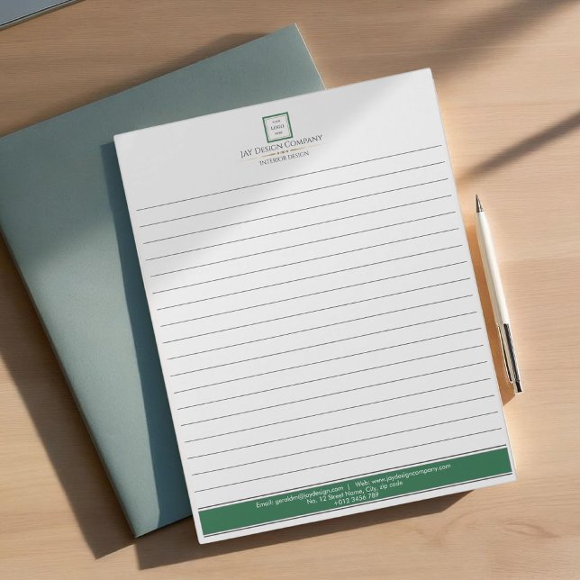 Modern Minimalist Green Border Logo Business Notepad (Creator Uploaded)