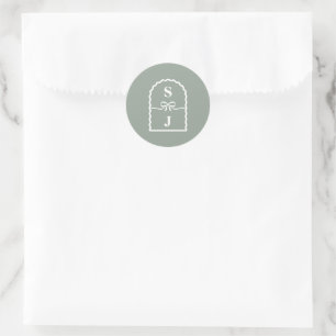 Modern Minimalist Green Bows Ribbons Monogram Classic Round Sticker