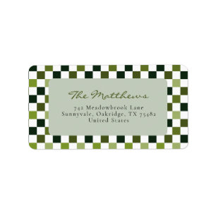 Modern Minimalist Green Check Christmas Return Label