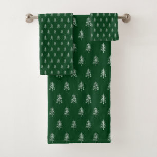 Modern Minimalist Green Christmas Tree Pattern Bath Towel Set