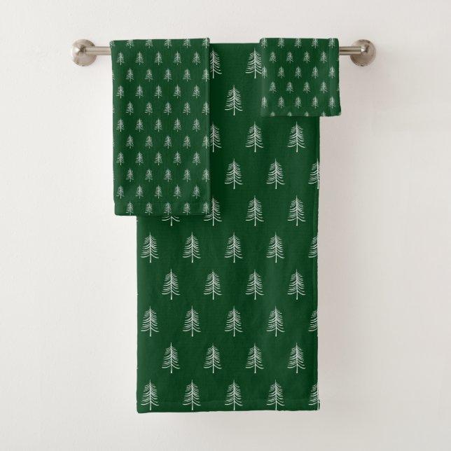 Modern Minimalist Green Christmas Tree Pattern Bath Towel Set (Insitu)