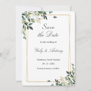 Modern Minimalist Green Eucalyptus Save The Date
