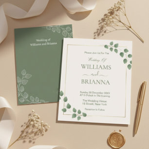 Modern Minimalist Green Geometric Frame Wedding In Invitation