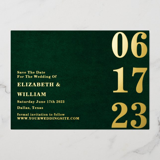 Modern Minimalist Green Gold Photo Save The Date (Front)