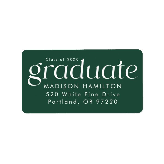 Modern Minimalist Green Graduation Return Address Label (Front)