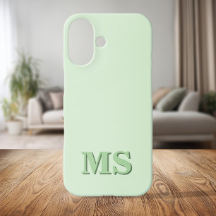 Modern Minimalist Green Initial Monogram iPhone 16 Case