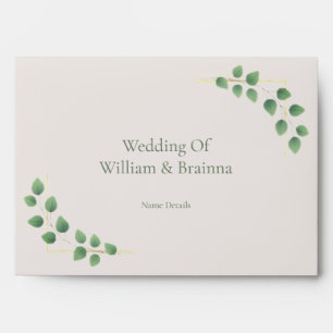 Modern Minimalist Green Leave Wedding Envelope
