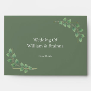 Modern Minimalist Green Leave Wedding  Envelope