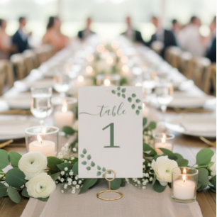 Modern Minimalist Green Leave Wedding Table Number