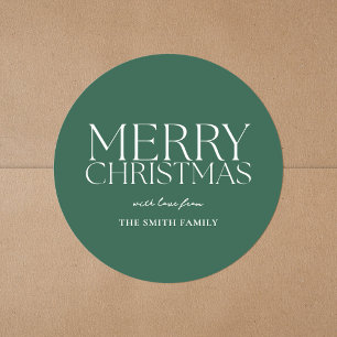 Modern Minimalist Green Merry Christmas Classic Round Sticker