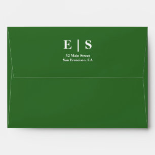 Modern Minimalist Green Monogram Photo Wedding Envelope