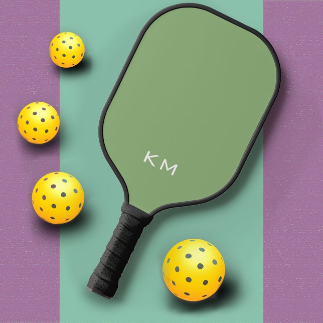 Modern Minimalist Green Monogrammed Initials Pickleball Paddle (Creator Uploaded)
