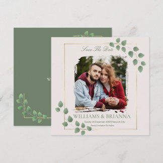 Modern Minimalist Green Photo Wed Save The Date 